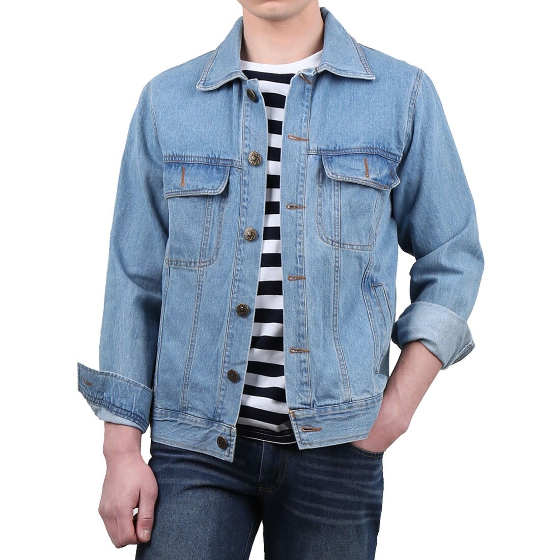 Men Turn Down Collar Chest Flap Pockets Twill Coat Casual Jacket