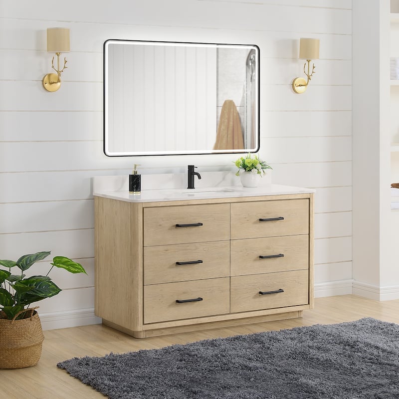 Porto Bath Vanity with White Quartz Stone Top and Mirror