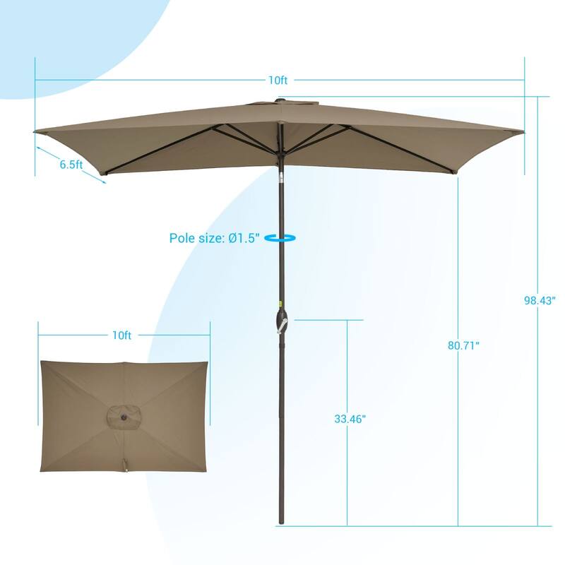 Bonosuki 10x6.5ft Rectangular Aluminum Patio Market Umbrella