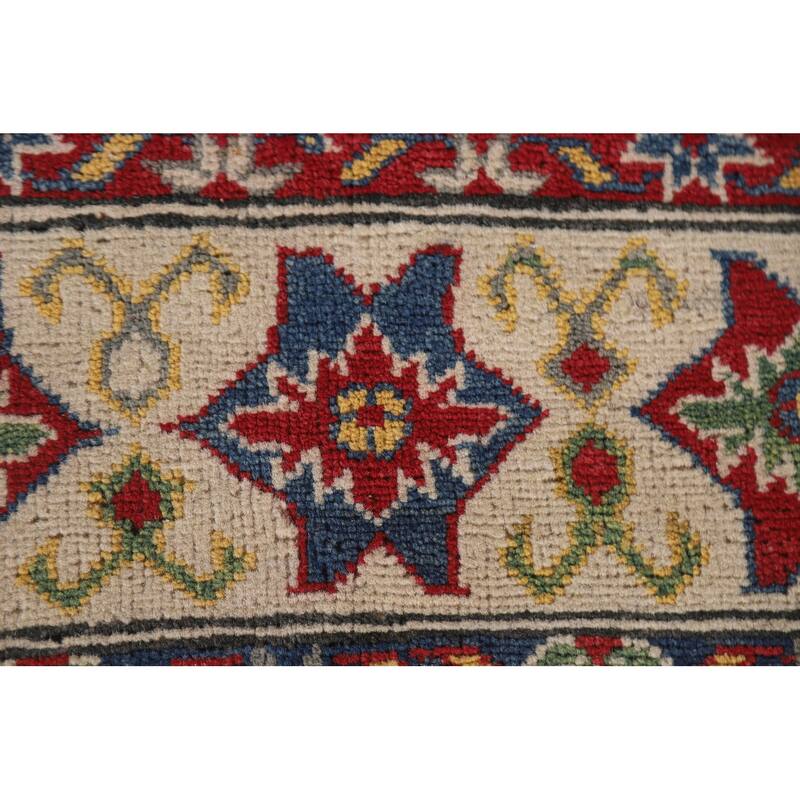 Hand Knotted Oriental 100% Wool Carpet Traditional Geometric Greys & Charcoal Kazak Area Rug - 9' 10'' X 6' 6''
