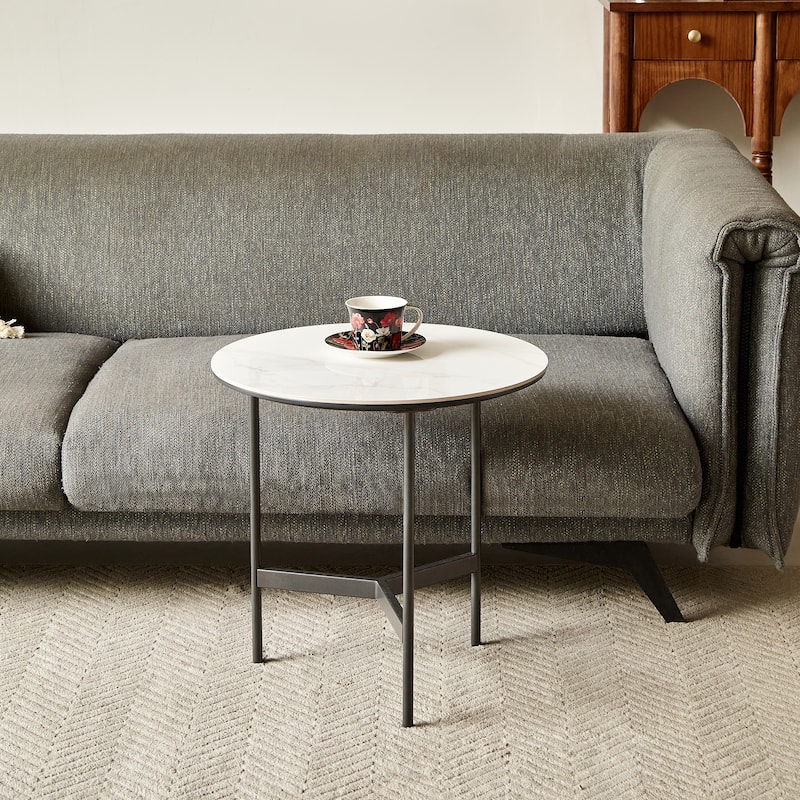 GDF Studio - Lorent Modern Round Side Table with Sintered Stone Top