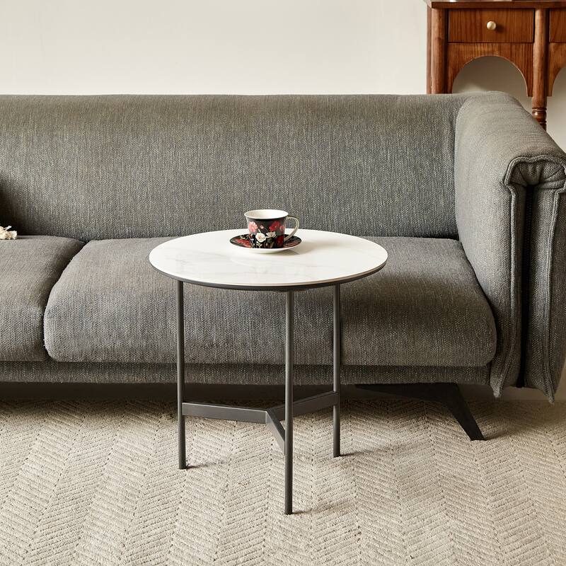 Round Coffee Table, Small Side Tables with Metal Frame and 3 Legs