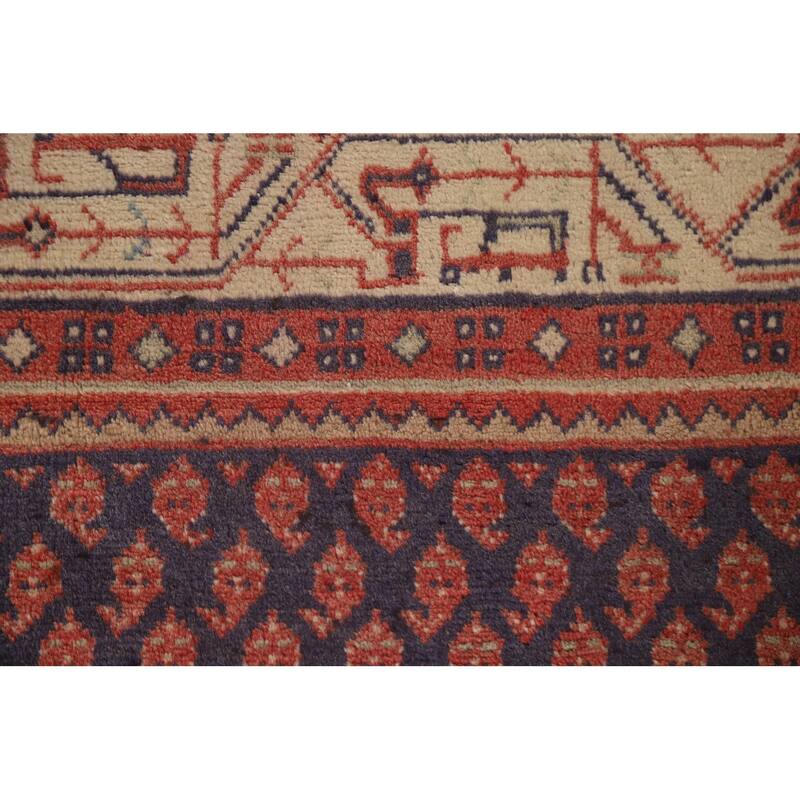 Hand Knotted Oriental 100% Wool Carpet Traditional All-Over Navy Blue & Blues Botemir Runner Rug - 10' 1'' X 3' 4''