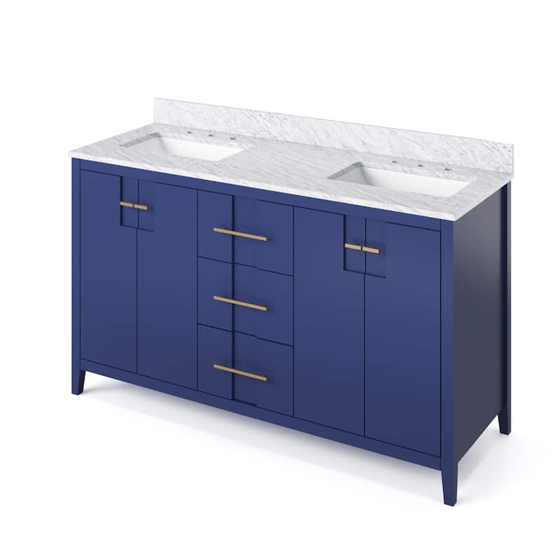 Jeffrey Alexander VKITKAT60R-MARBLE Katara 61" Free Standing Vanity - Hale Blue / White Carrara - Painted