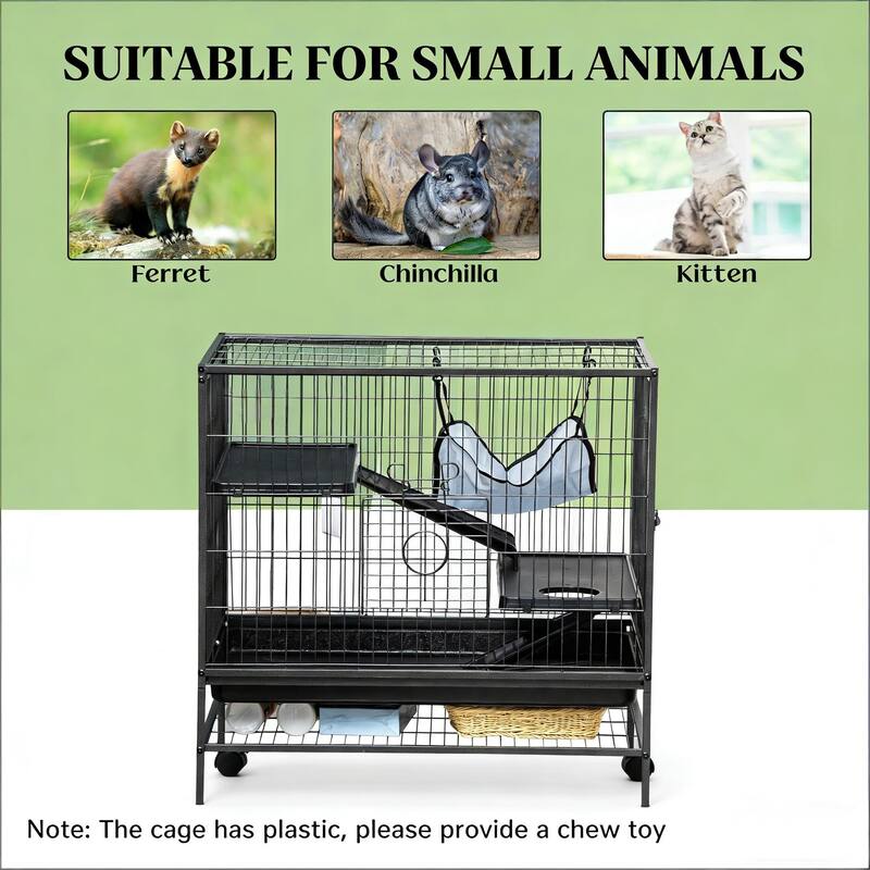 Pet House,Small Animal Hutch Cage,Small Pet Hutch with Wheels is designed for convenient cleaning - Black,Silver