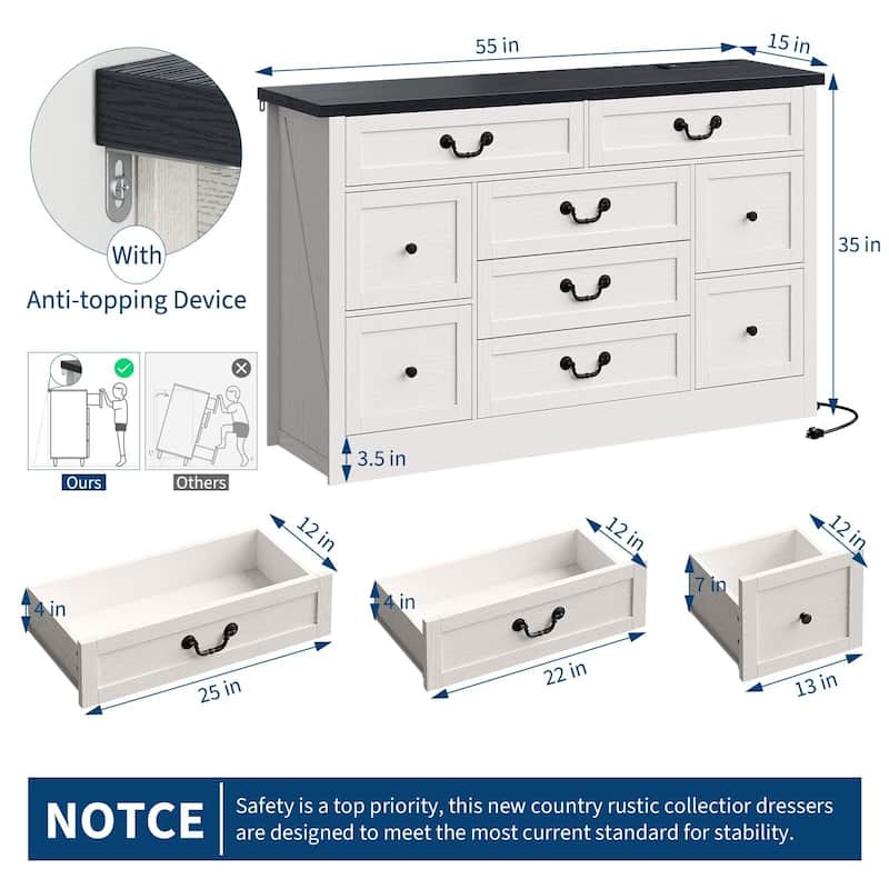 Farmhouse 9 Drawers Dresser for Bedroom