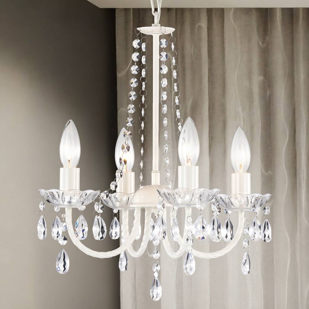 White Crystals Chandelier Modern 4 Light Chandeliers Candle Style