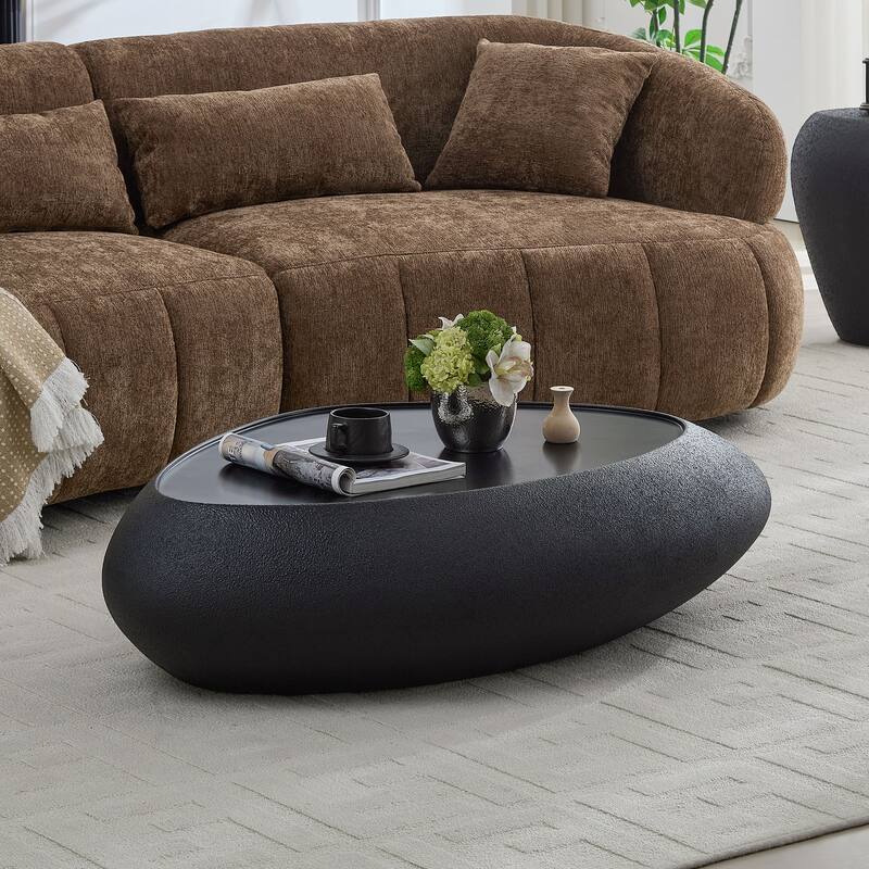 47.24" Fiberglass Oval Faux Matte Rocks Coffee Table