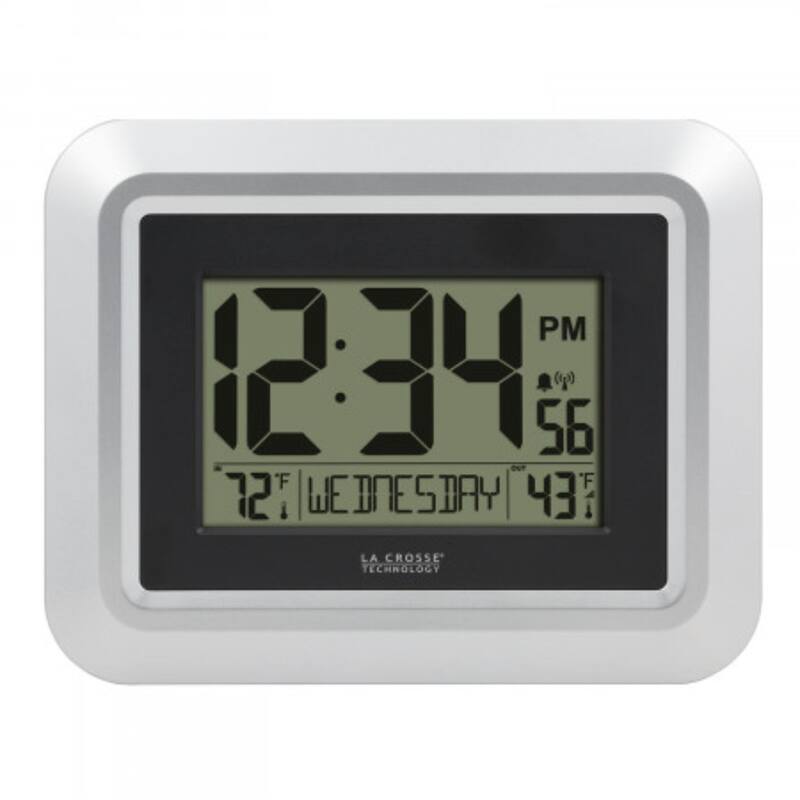 8.75" Silver and Black Digital Wall Clock with Temperature