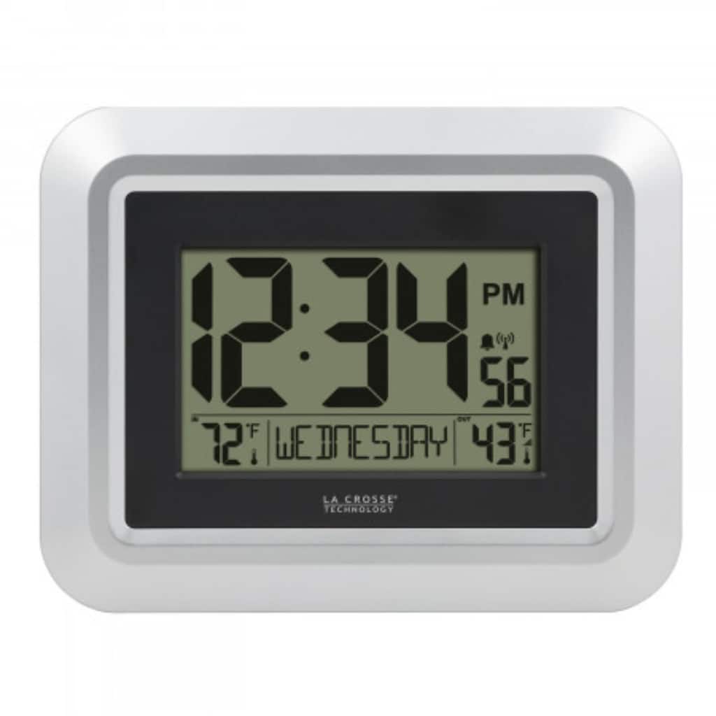8.75" Silver and Black Digital Wall Clock with Temperature