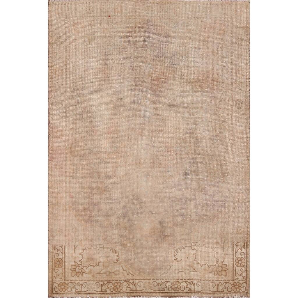 Hand Knotted Oriental 100% Wool Carpet Traditional Medallion Brown Tabriz Area Rug - 4' 7'' X 3' 1''
