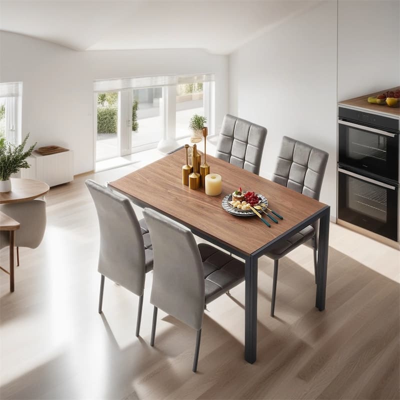 High Back Nordic Velvet Dining Set with MDF Dining Table（Set of 5） - Grey