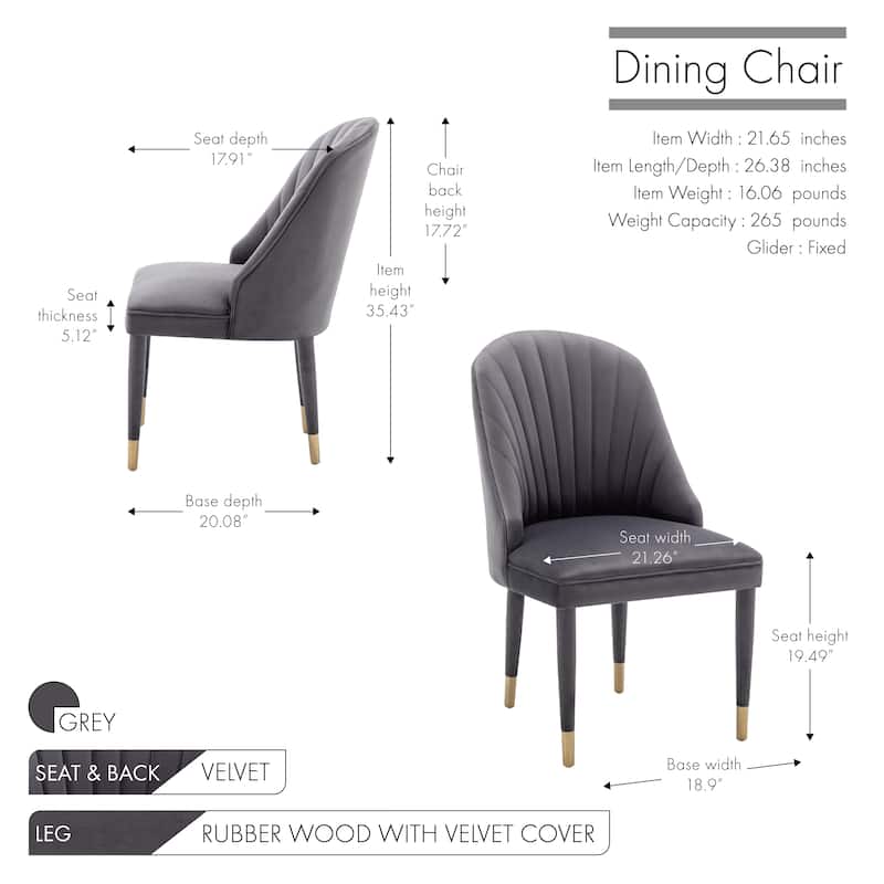 Porthos Home Wren Velvet Dining Chairs with Velvet Covered Rubberwood Legs, Set of 2