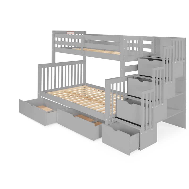 Taylor & Olive Trillium Twin over Full Stairway Bunk Bed, 2 Drawers