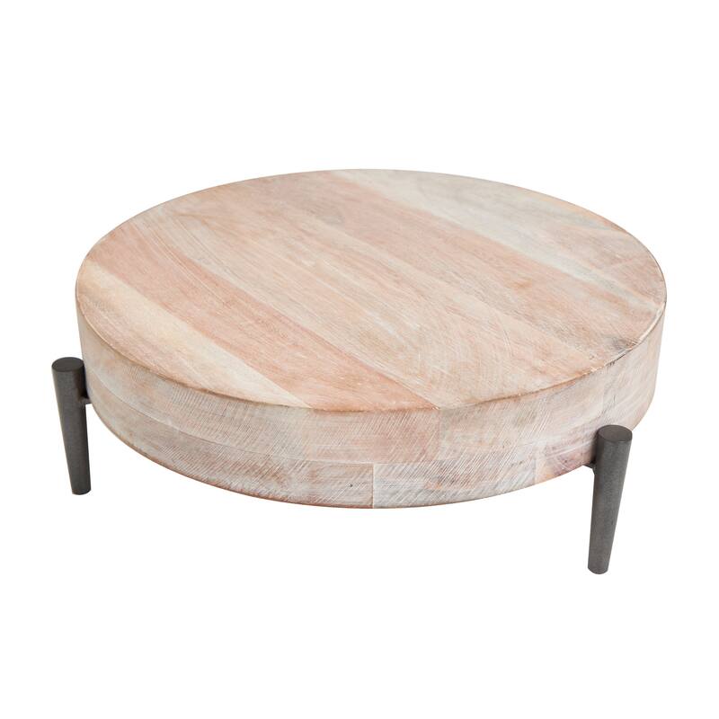 Cream Mango Wood Living Room Decor Tray with Black Metal Legs