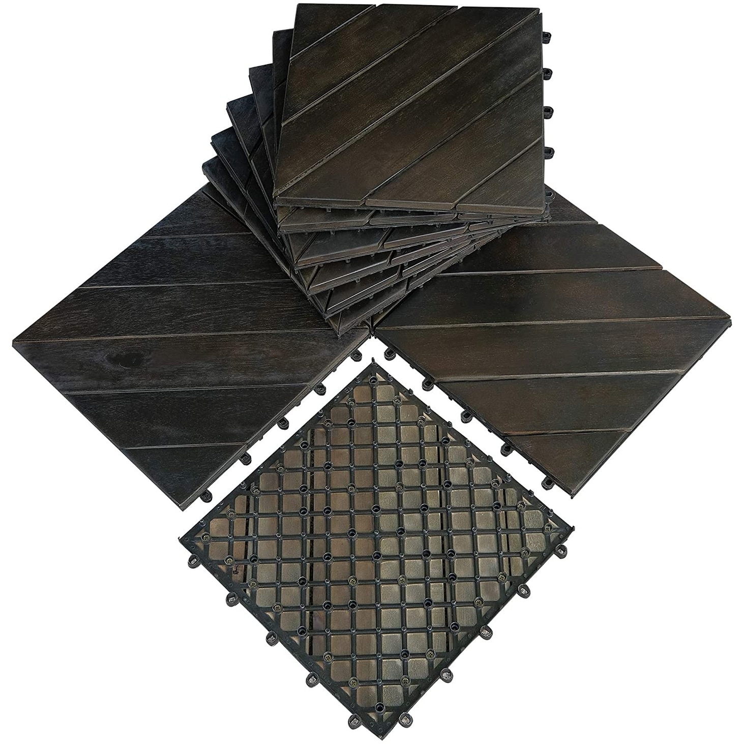 Details about   12" Grey Tiles Wood Patio Pavers Flooring Interlock Composite Outdoor Decking 