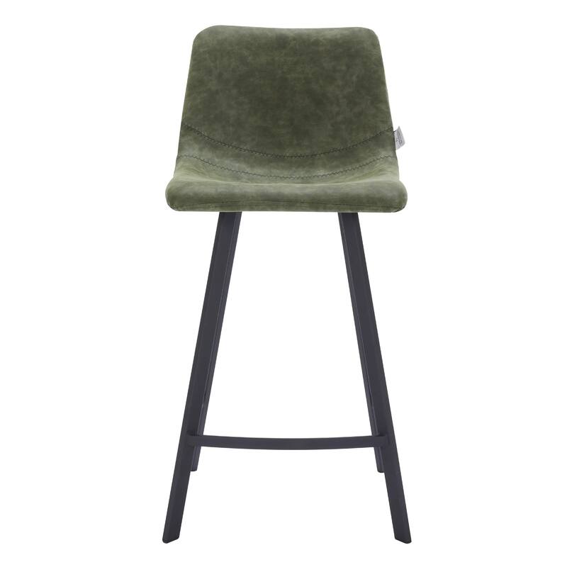 Elland Leather Bar Stool - Modern Counter Height Stool with Black Stainless Steel Legs for Kitchen Island or Home Bar Set of 2