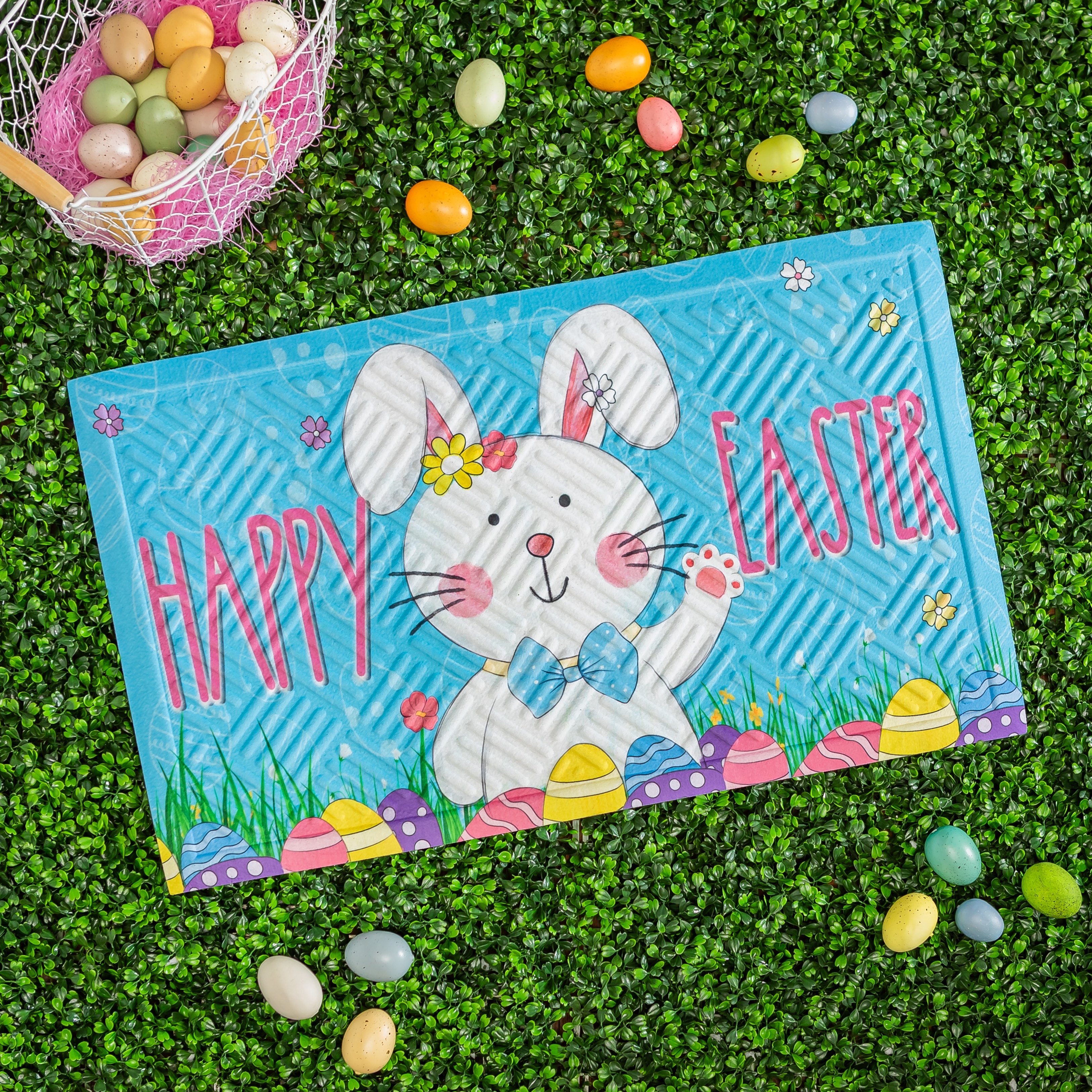 Bowtie Bunny Embossed Door Mat - 30" x 18"