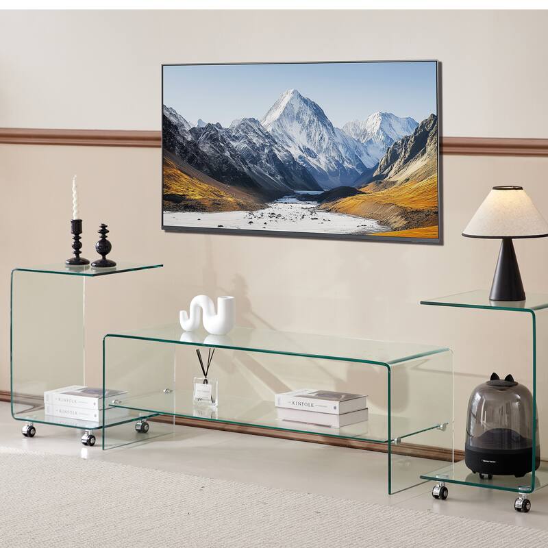 Clear Glass TV Table, Tempered Clear Glass TV Stand