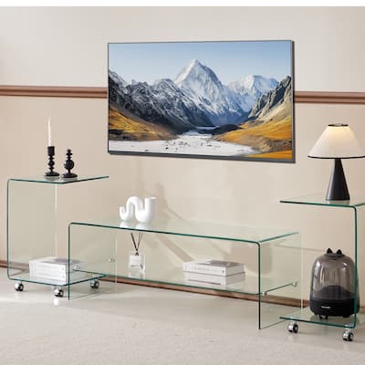 Tempered Clear Glass TV Stand for Living Room‌