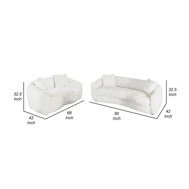 Viola 2pc Living Room Sofa Set, White Boucle and Faux Sheepskin