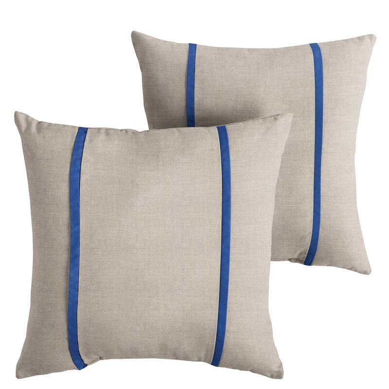 Sorra Home Sunbrella Outdoor Double Petite Flange Pillow Set of 2 - Sunbrella - Cast Silver/Canvas True Blue - 22 in H x 22 in W x 6 in D
