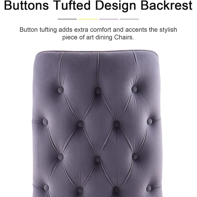 Heavy Duty Dining Chairs with Button Tufted Backrest and Polished Stainless Steel Metal Legs