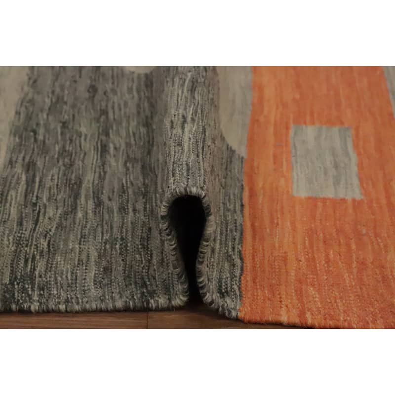 Hand Woven Oriental 100% Wool Carpet Southwestern Modern Greys & Charcoal Kilim Area Rug - 6' 8'' X 4' 9''