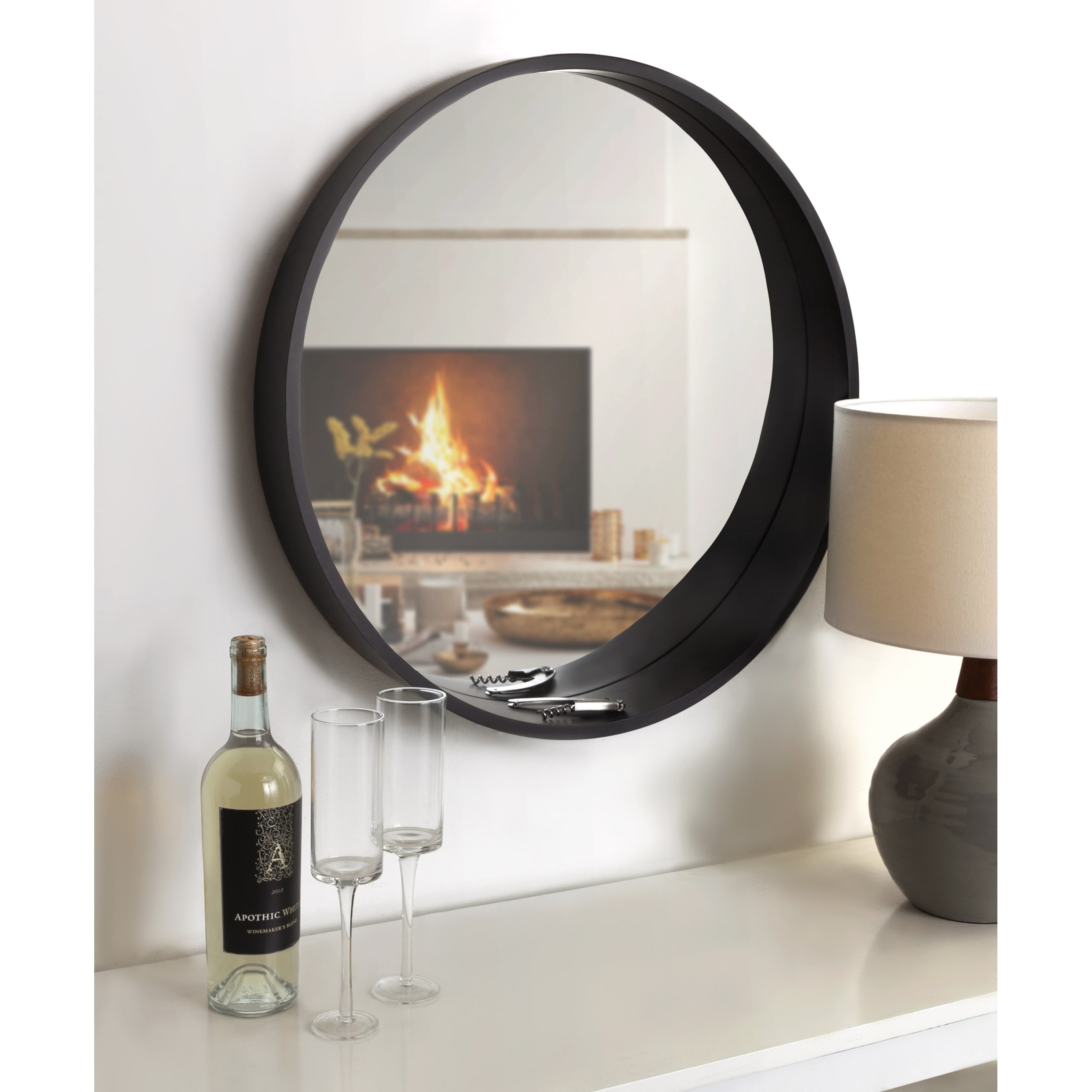 Round Mirrors 30 Inch,Wood Vanity Wall Rustic Mirror with Walnut Frame,  Wooden Circle Tempered Glass Mirror for Bathroom Bedroom Living Room Or