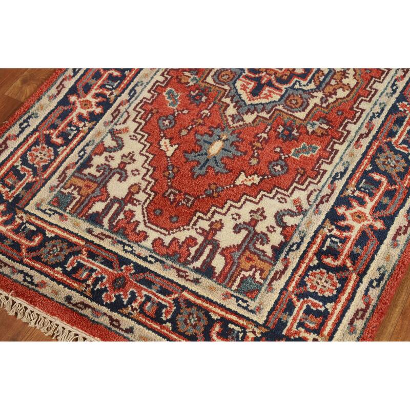 Hand Knotted Oriental 100% Wool Carpet Traditional Medallion Oranges & Rust Heriz (serapi) Area Rug - 5' 1'' X 3' 0''