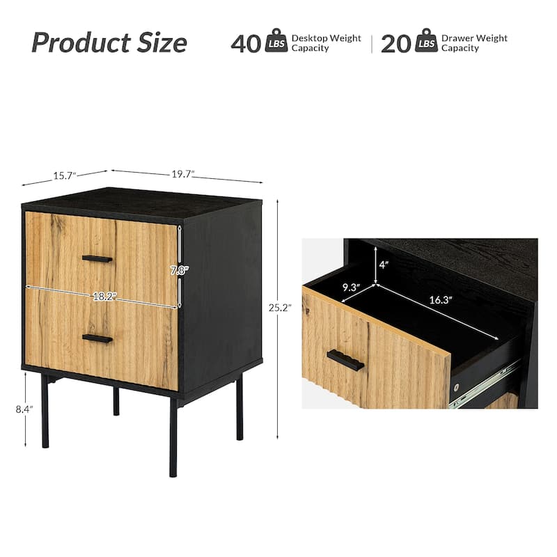 Jonah Contemporary Adjustable Legs Wood 2-Drawer Nightstand by HULALA HOME