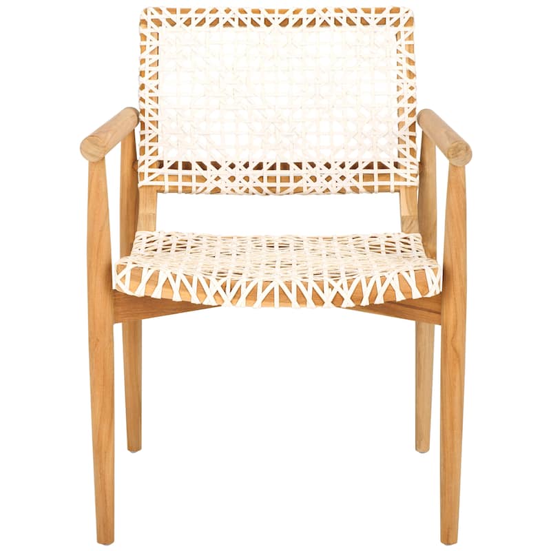 SAFAVIEH Clarissa Solid Wood & Leather Accent Chair (Fully Assembled) - W23" x D23" x H33" - 23Wx23Dx33H - Brown/White