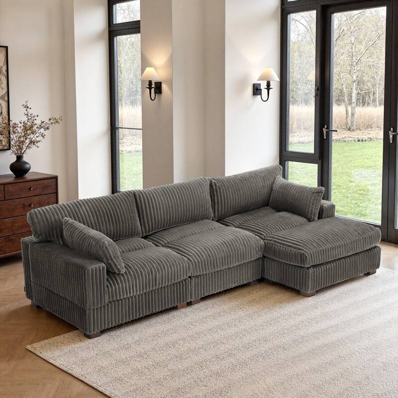 Plush Flannel Modular Sectional Sofa for Living Room