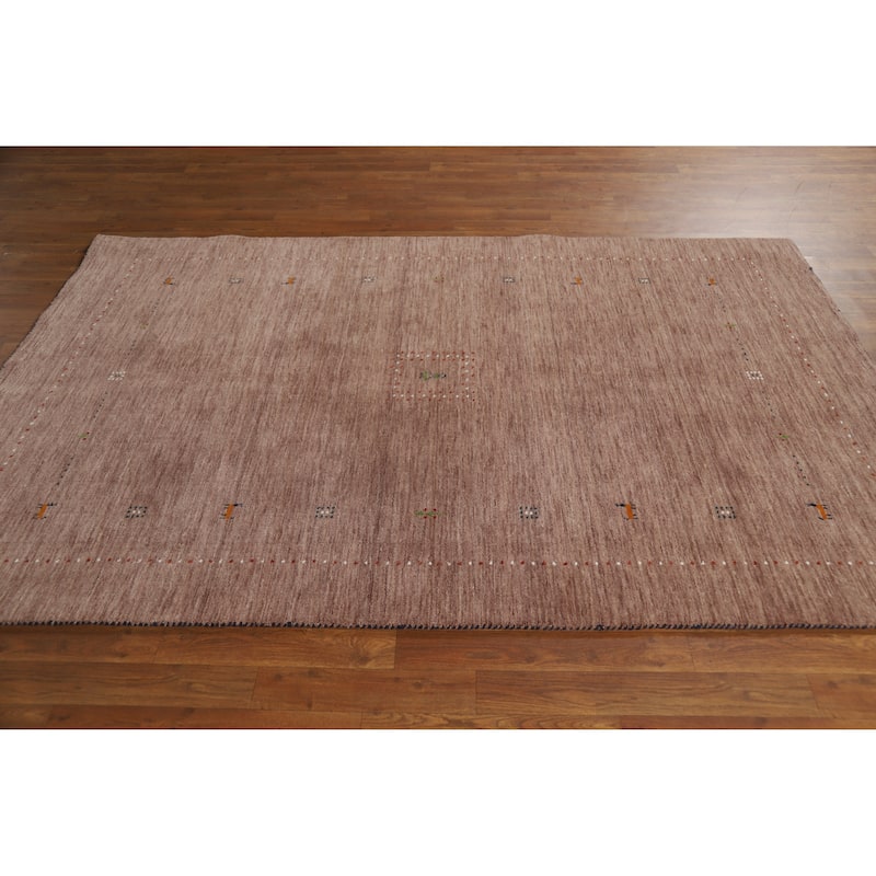 Tribal Gabbeh Indian Area Rug Hand-Knotted Brown Oriental Wool Carpet - 5'0" x 7'10"