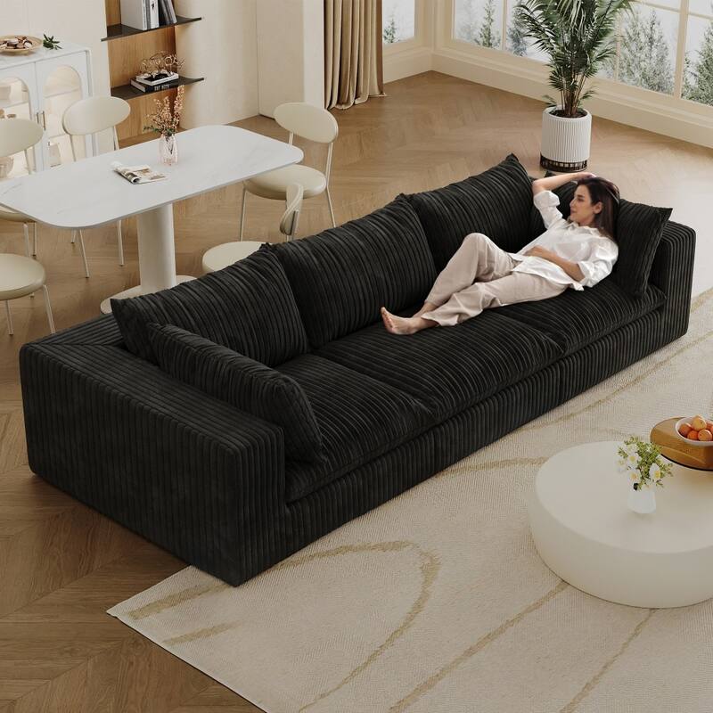 118.2" 3-Seat Corduroy Fabric Cloud Sofa with Deep Seat Couches
