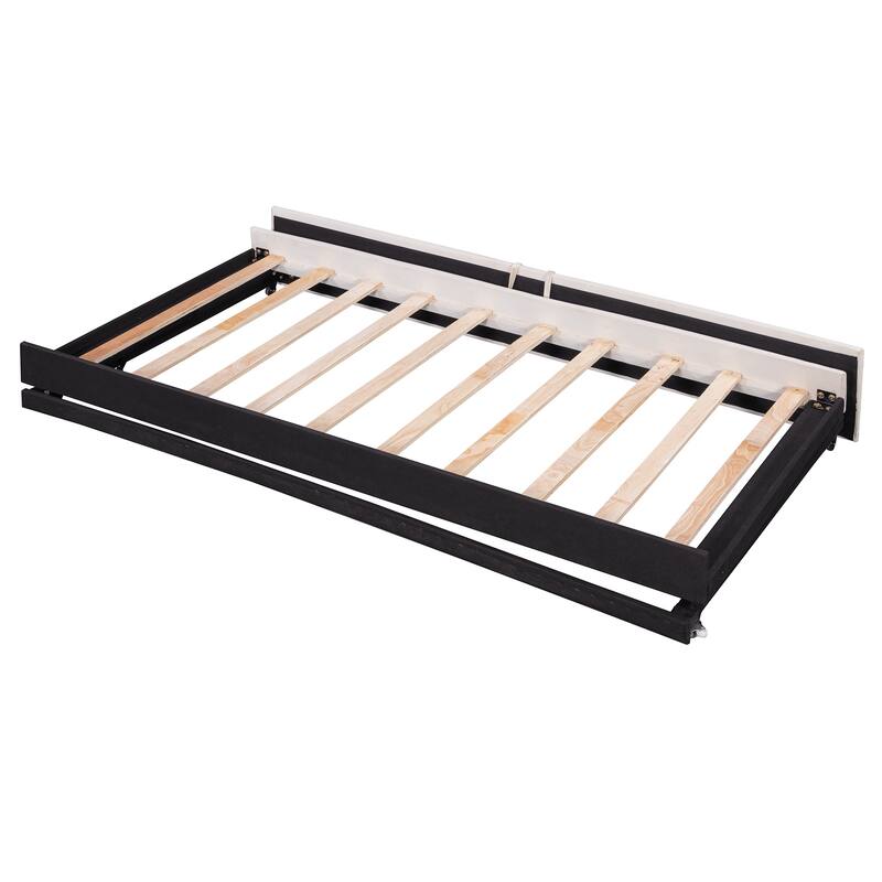 Upholstered Daybed Twin Size Daybed with Pull-Out Lift-Up Trundle and Nailhead Trim Armrest Velvet for Bedroom Apartment