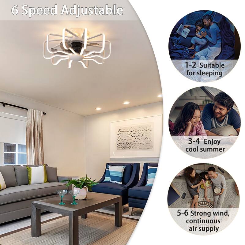 Starsky 22'' Drum Flush Mount Ceiling Fan with Light,6-Speed Low Profile Smart APP Control Ceiling Fan with Remote