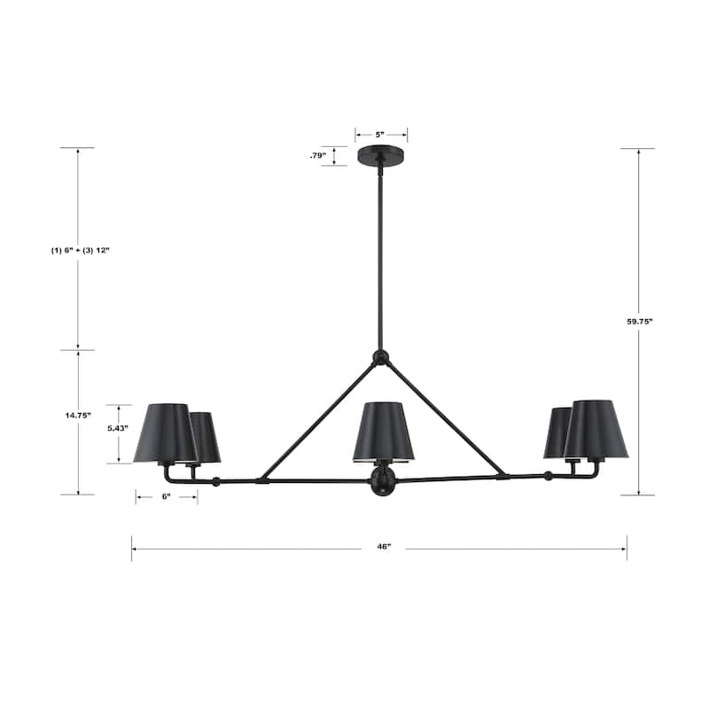 Xavier 6 Light Matte Black Chandelier - 46"W x 14.75"H