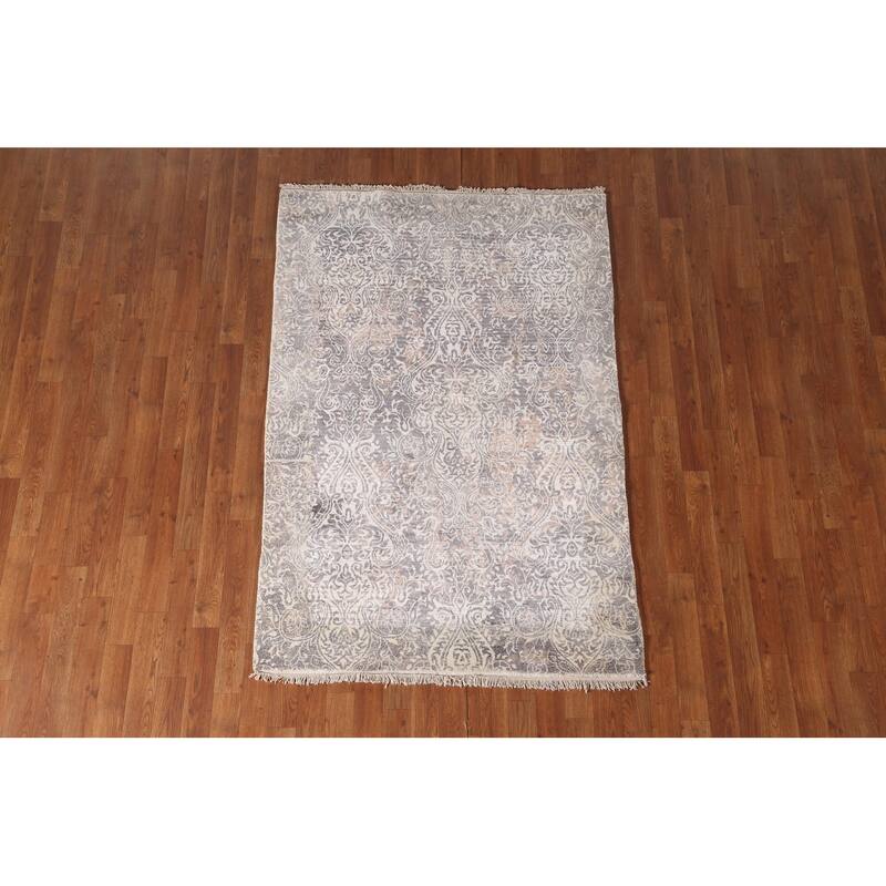 Striped Abstract Accent Rug Hand-Knotted Oriental Wool Carpet - 3'10"x 5'10"