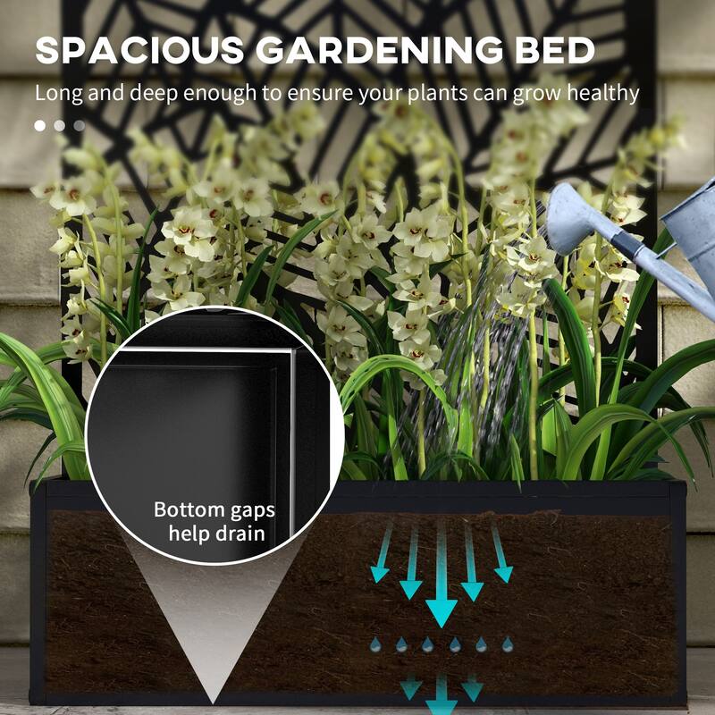 Outsunny Outdoor Privacy Screen with Planter Box, Metal Privacy Panel, and Raised Garden Bed