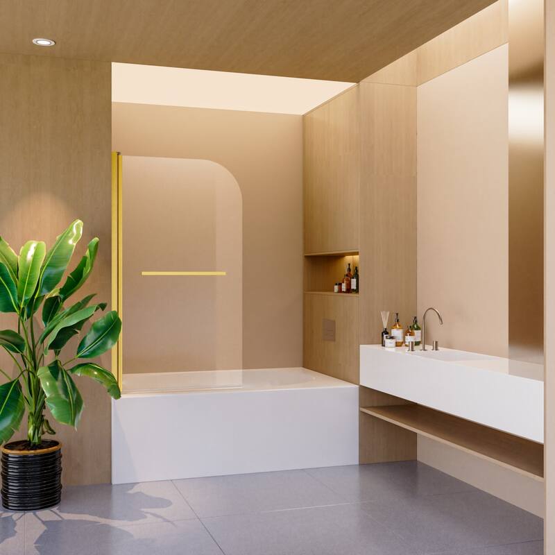 31"W x 55"H Frameless Folding Pivot Tub Door - Brushed Gold