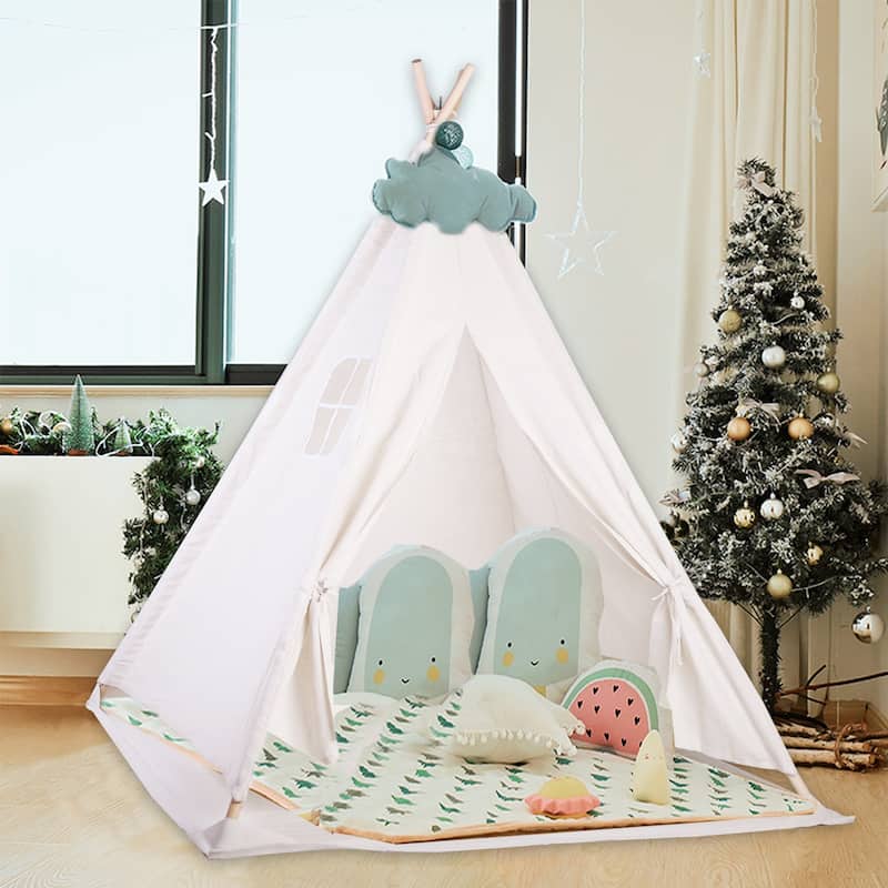 Indoor Dollhouse Indian Play Tent Children Teepee Tent - 47 in. x 47 in.x 52 in. - White