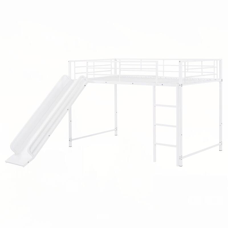 Twin over Twin Size Metal Bunk Bed with Slide and Guardrails