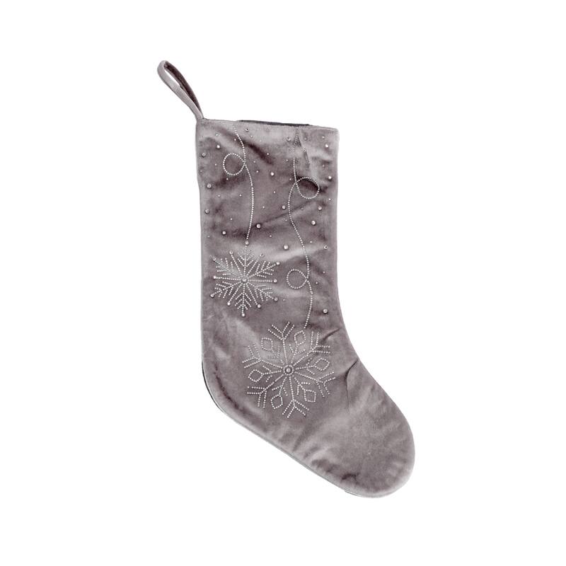 Christmas 18in Silver Stocking with Embroid Snowflake Design