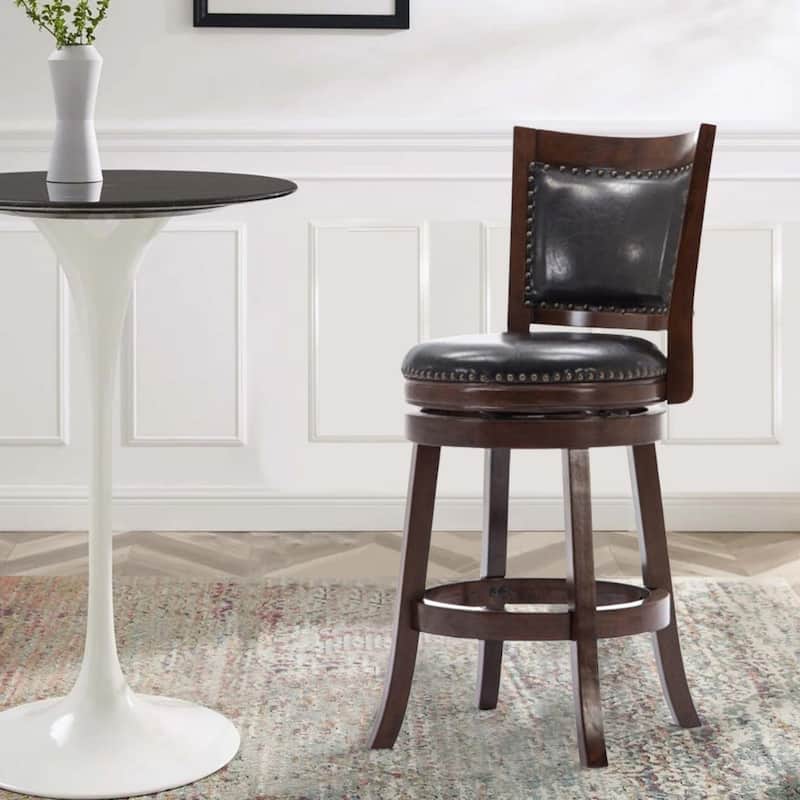 Nailhead Round Leatherette Counter Stool with Flared Leg - 37.5 H x 18 W x 21.5 L Inches - Brown and Black