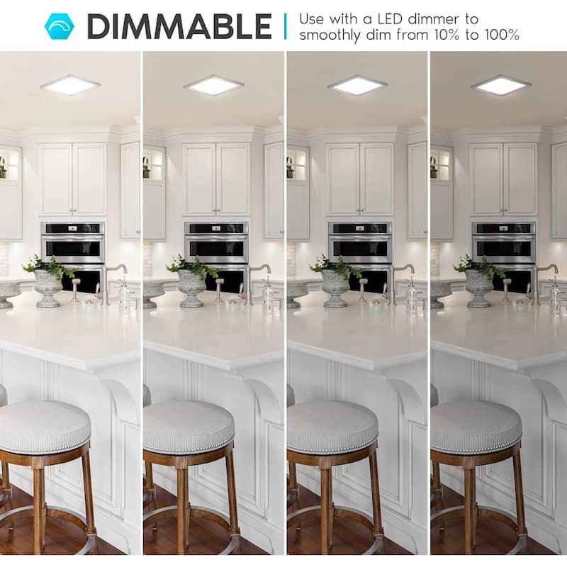 Luxrite 9" Square LED Flush Mount 18W 3 Color Selectable 1200 Lumens Dimmable Damp Rated Nickel 2 Pack