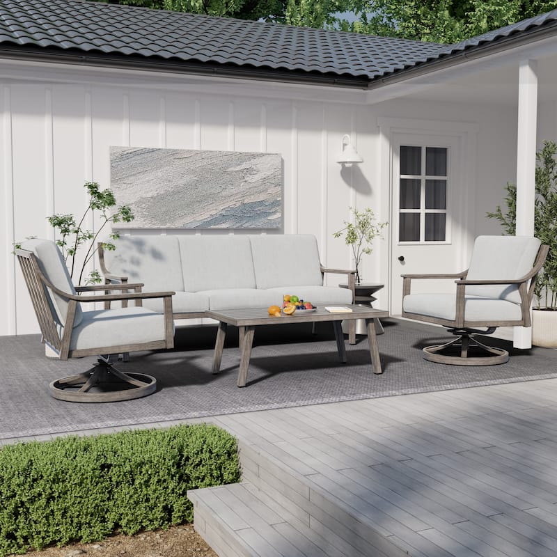 5-Person Aluminum Patio Conversation Set with Swivel Chairs, Coffee Table and Cushions