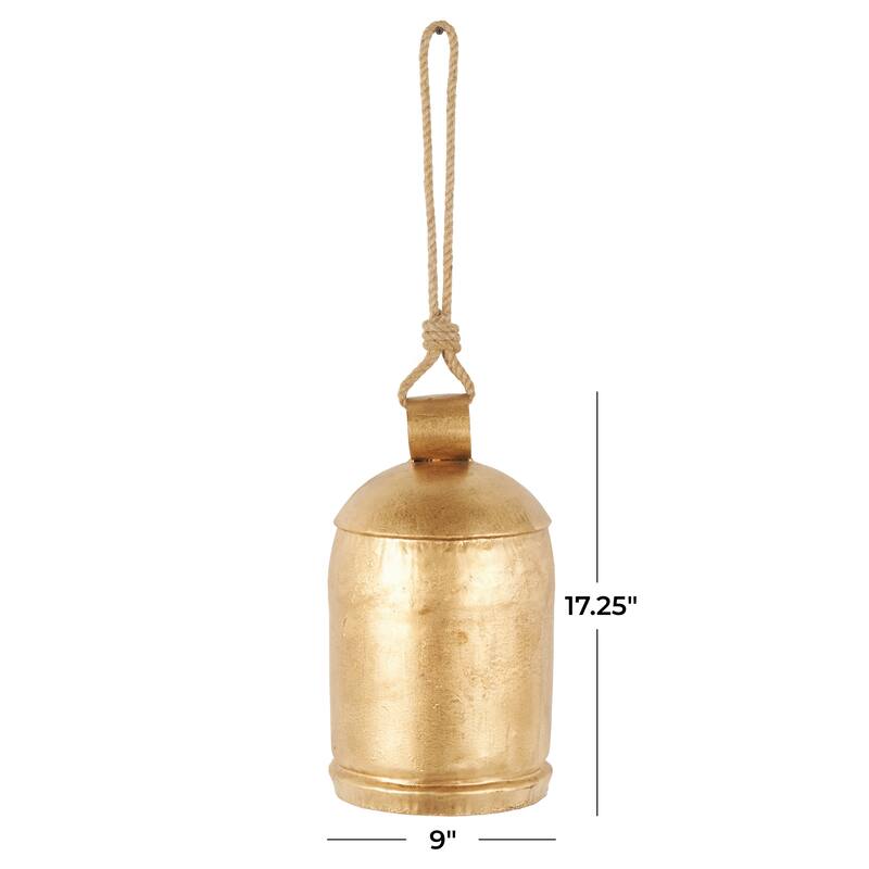 Gold Metal Indoor Outdoor Decorative Bell with Jute Hanging Rope