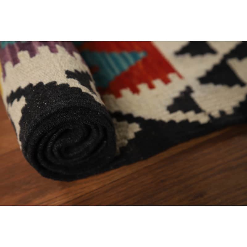 South Western Style Kilim Area Rug Hand-Woven Wool Carpet - 8'4" x 9'8"