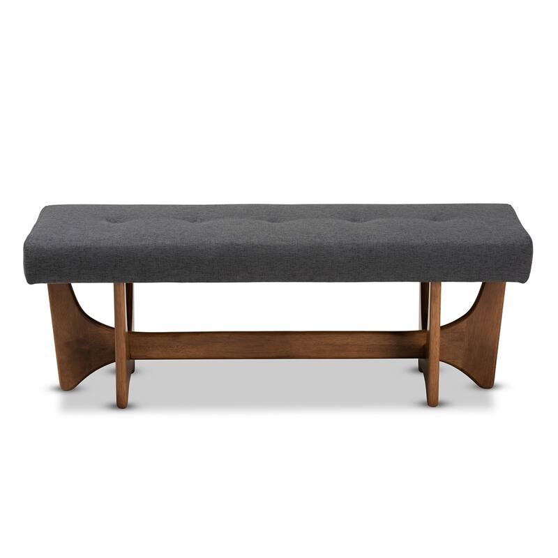 Theo Mid-Century Modern Fabric Upholstered Walnut Finished Bench - 17.9" High x 48.8" Wide x 18.3" Deep
